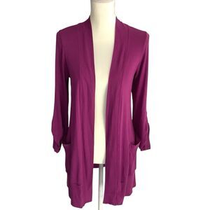 Splendid Open Front Rolled Cuffs Cardigan Sweater Women's M Pima Cotton Blend